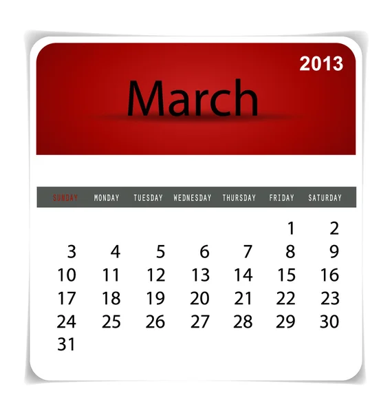 Simple 2013 calendar, March. All elements are layered separately — Stock Vector