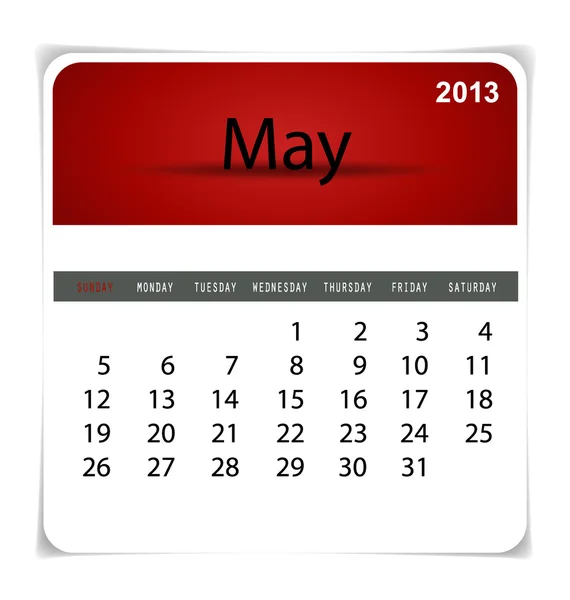 Simple 2013 calendar, May. All elements are layered separately i — Stock Vector