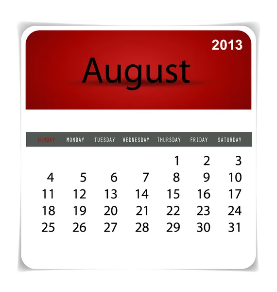 Calendario simple 2013, agosto. Todos los elementos son capas separatel — Vector de stock