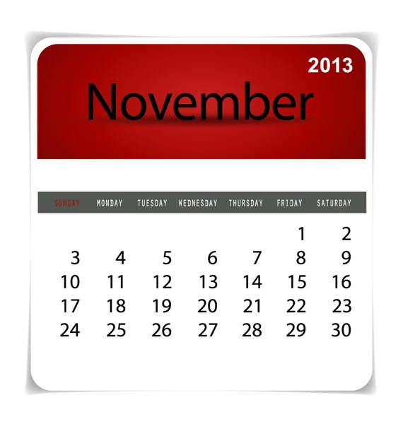 Simple 2013 calendar, November. All elements are layered separat — Stock Vector
