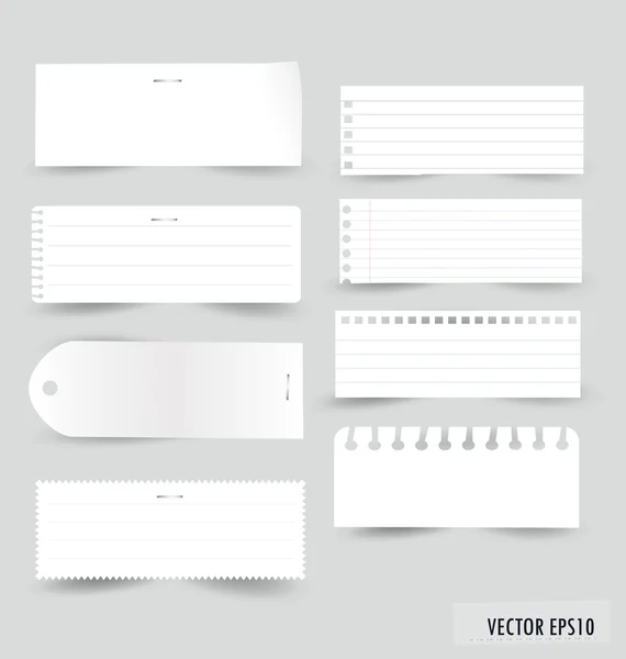 Collection of various white note papers, ready for your message. — Stock Vector