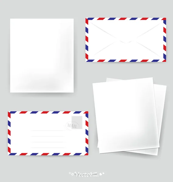 Papier ontwerpen: envelop en verschillende papieren, klaar voor uw messa — Stockvector