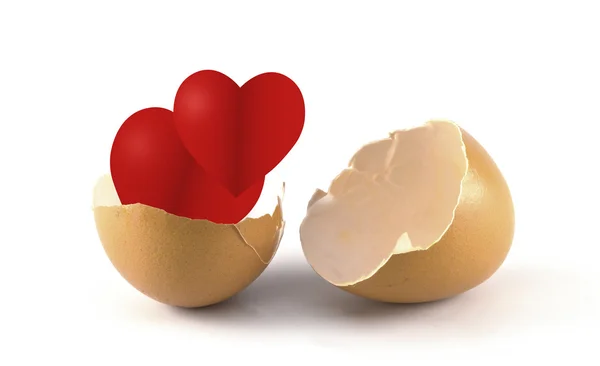 Broken egg and heart is pulled out. — Stock Photo, Image