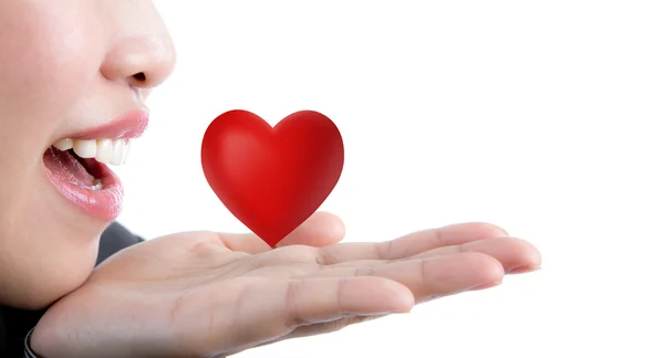 Red heart in woman hand — Stock Photo, Image