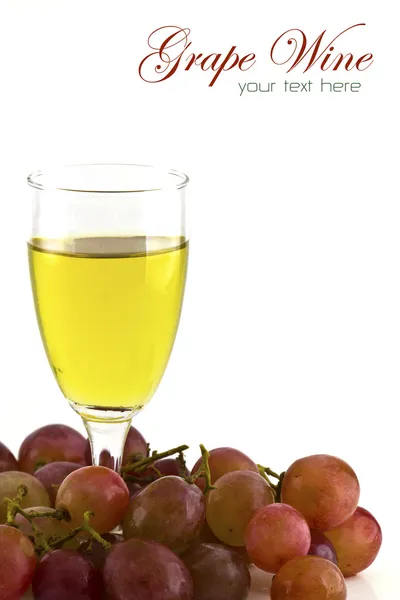 Um copo de vinho branco e uvas em fundo branco com cópia s — Fotografia de Stock