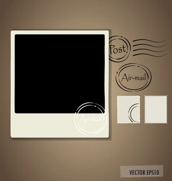 Vektor illustration av en tom grunge post frimärken och foto fram — Stock vektor