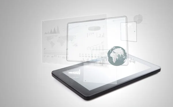 Touch screen device with graph and earth — Stock Photo, Image