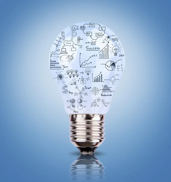 Glödlampa med rita diagram inuti — Stockfoto