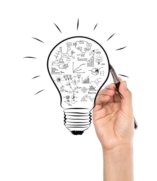 işadamı el ampul wh izole iş kavramı çizim