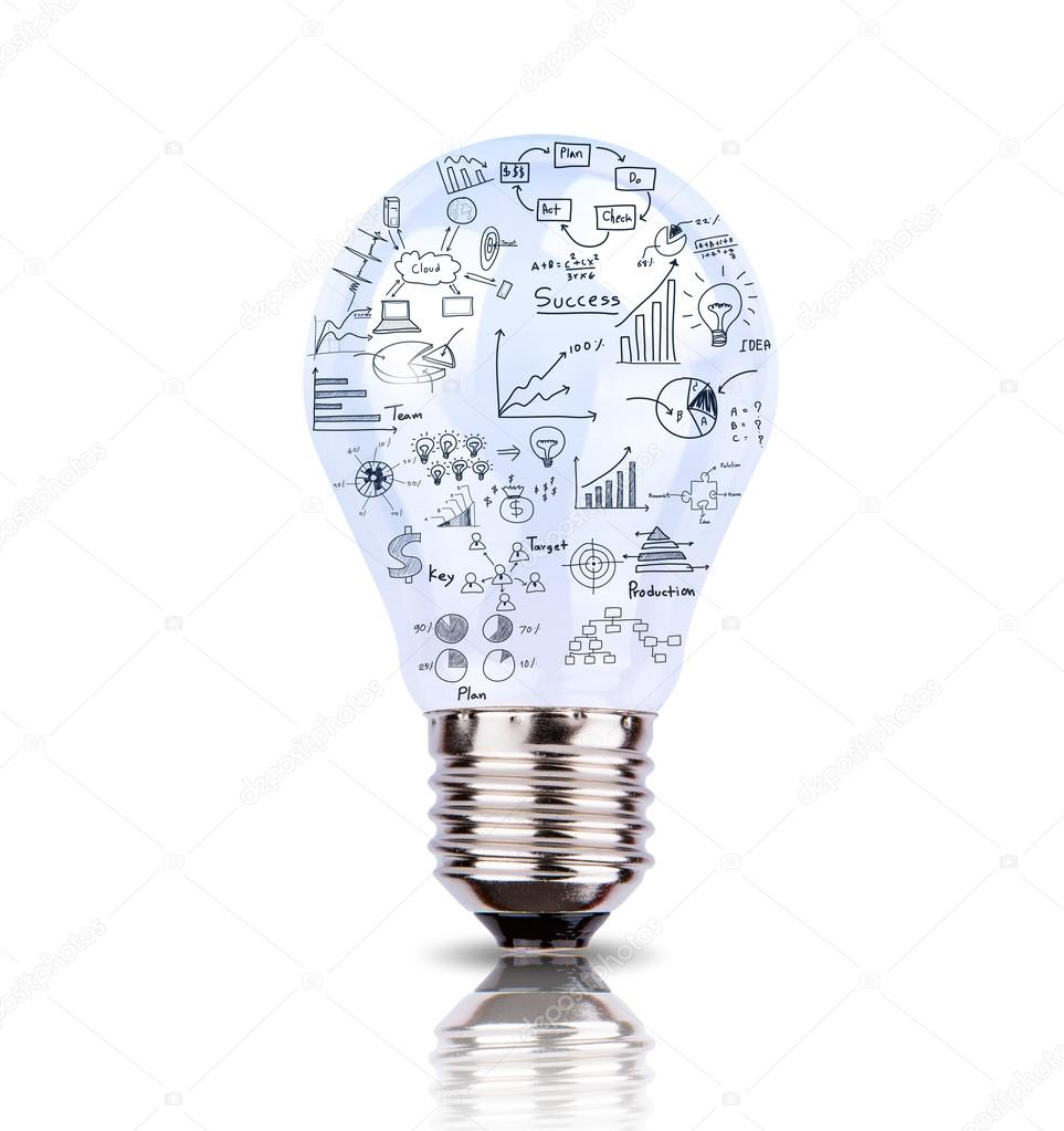 Light bulb with drawing graph inside isolated on white backgroun