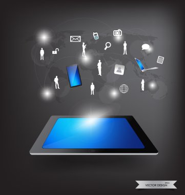 modern teknoloji ince tablet ile sosyal ağ. vektör illust