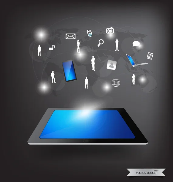 Modern teknoloji ince tablet ile sosyal ağ. vektör illust — Stok Vektör