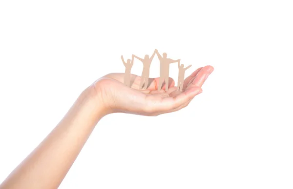 Hand with paper cut of family isolated on background — Stock Photo, Image