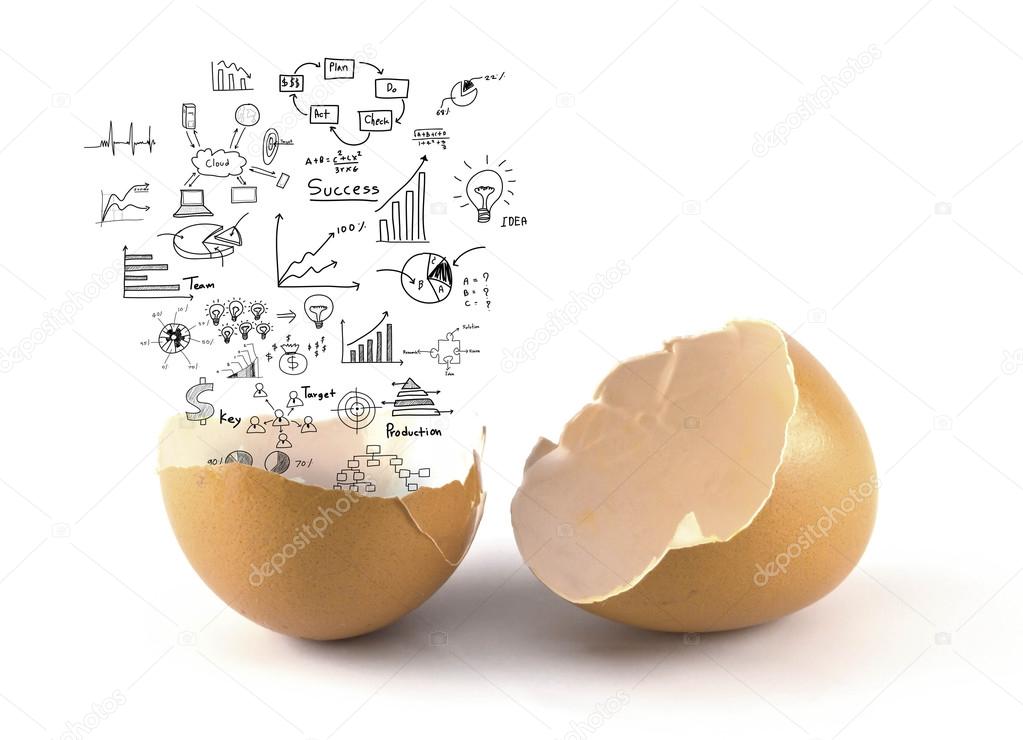 A brown color broken chicken egg with business concept out