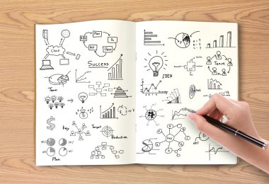 iş kavramı ve grafik üzerinde kitap çizim