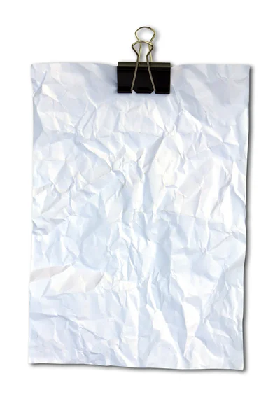Folha de papel velho e clipe preto isolado no fundo branco — Fotografia de Stock