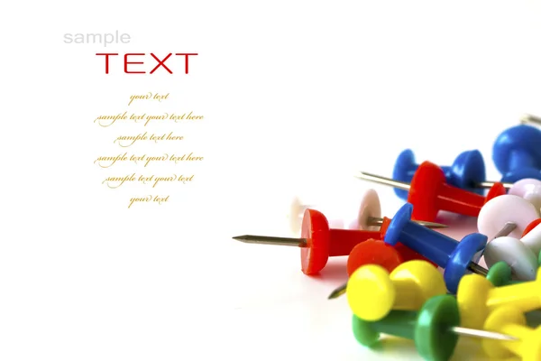 Group of colorful push pins on white background. — Stock Photo, Image