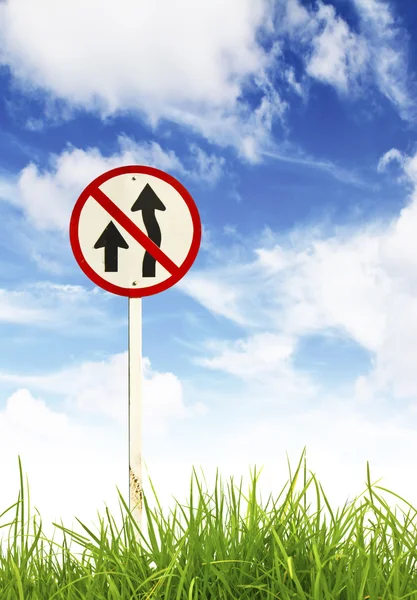 Trafik işaretleri ve taze bahar yeşil çimen — Stok fotoğraf