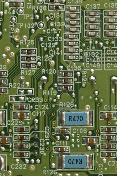 Imagen detallada de cerca de una placa de circuito impreso —  Fotos de Stock