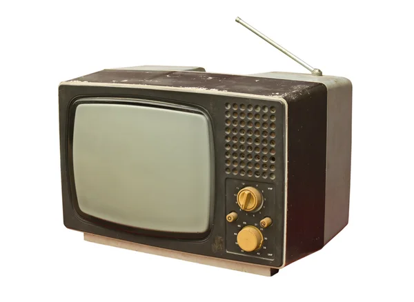 旧的老式电视被隔绝在白色背景上 — 图库照片