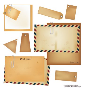 vektör kümesi: vintage kartpostal, zarf, pul, kart ve boş pa