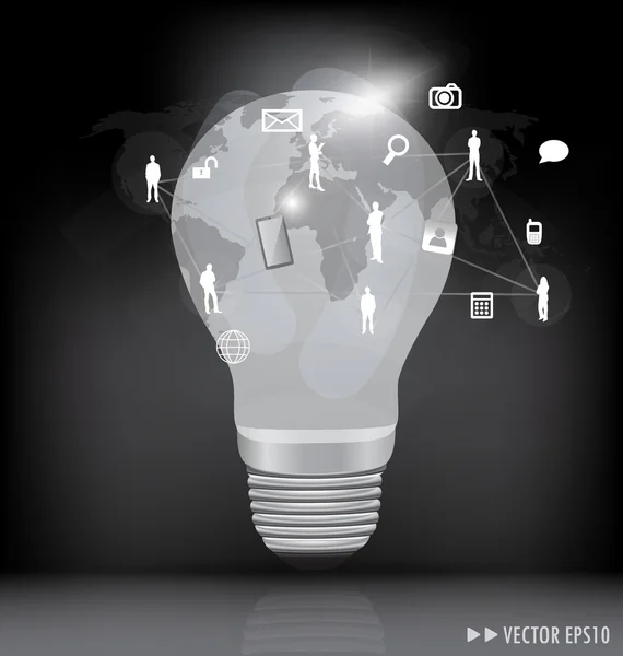 Light bulb with social networking concept. Vector illustration. — Stock Vector