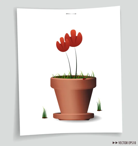 Piros virág növény agyagedények. vektoros illusztráció. — Stock Vector