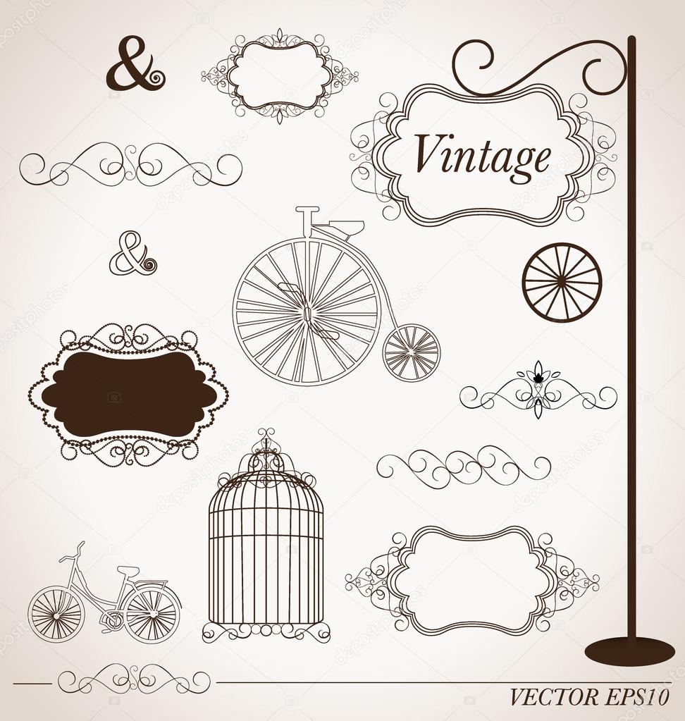 Vector set of vintage design elements, can be used for wall stic