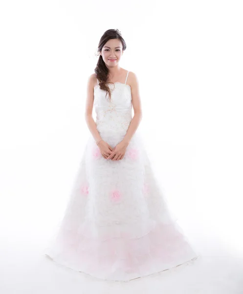 Retrato de novia hermosa con vestido de novia aislado en blanco — Foto de Stock