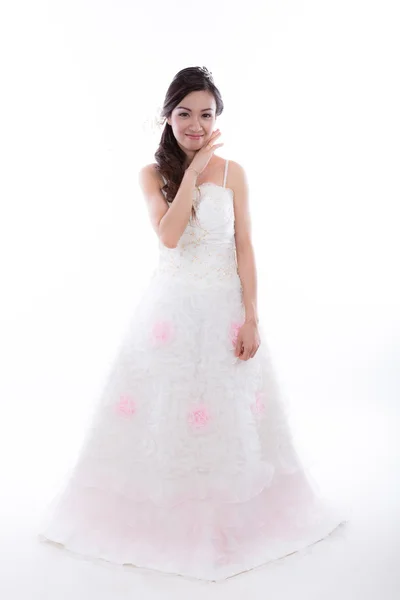 Porträt der schönen Braut mit Brautkleid isoliert auf weiß — Stockfoto