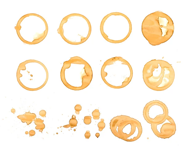 Collection of various coffee stains isolated on white background — Stock Photo, Image