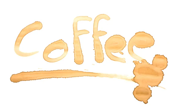 Manchas de café palavra "Café" isolado no fundo branco — Fotografia de Stock