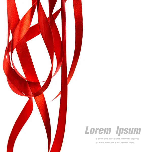 Shiny red ribbon on white background with copy space. — Stock Photo, Image