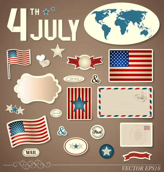 Set vettoriale di elementi di design vintage: bandiera americana, può essere utilizzato — Vettoriale Stock