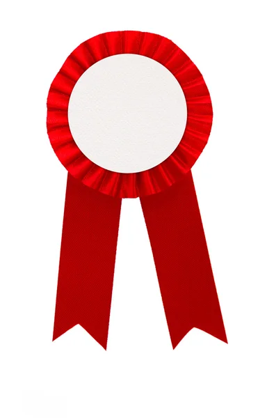 Nagroda czerwone wstążki odznaka na białym tle — Zdjęcie stockowe