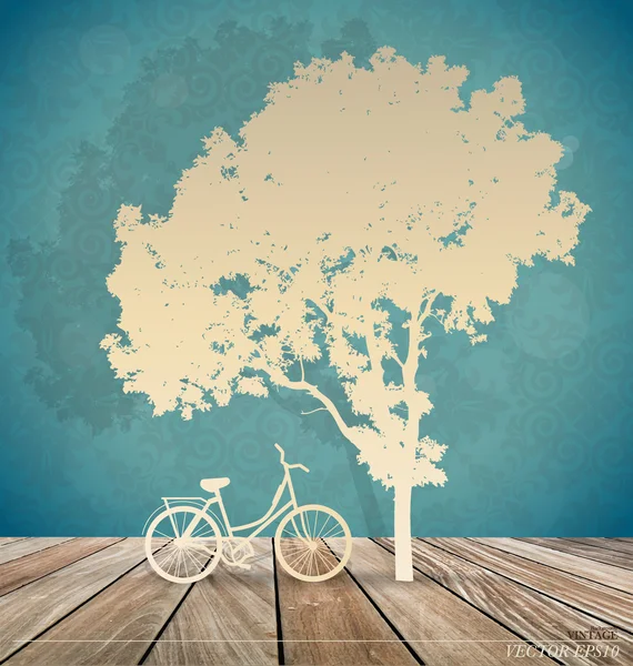 Fondo vectorial con bicicleta bajo árbol. Ilustración vectorial . — Vector de stock