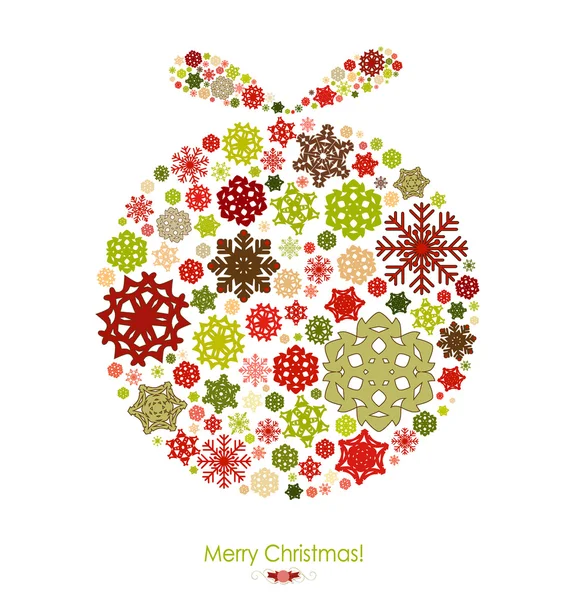 Joyeux Noël carte avec boule de Noël faite de flocons de neige. V — Image vectorielle