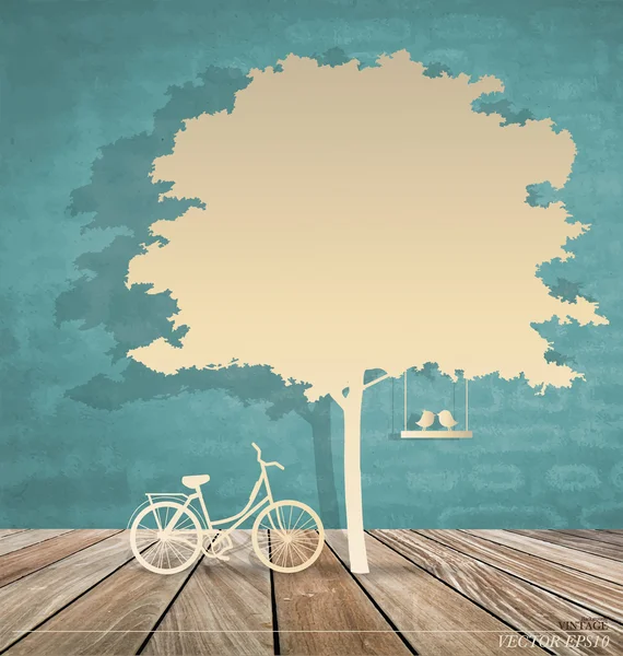 Fond abstrait avec vélo sous l'arbre. Illustration vectorielle — Image vectorielle