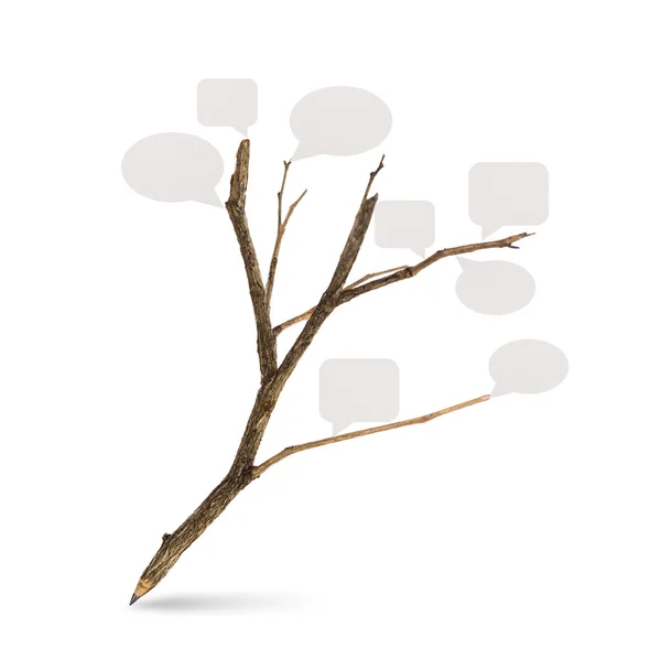 Pencil tree shaped on white background with Paper Speech Bubble — Stock Photo, Image