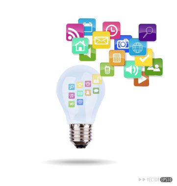 ampul bulut renkli uygulama simgeleri ile. vektör illustrati