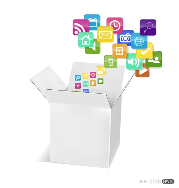 Box with cloud of colorful application icons. Vector illustratio — Stock Vector