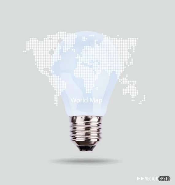 Ilustración de una bombilla eléctrica con un mapa mundial. Vector — Archivo Imágenes Vectoriales