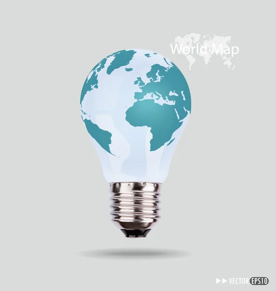 Illustration d'une ampoule électrique avec une carte du monde. Vecteur — Image vectorielle