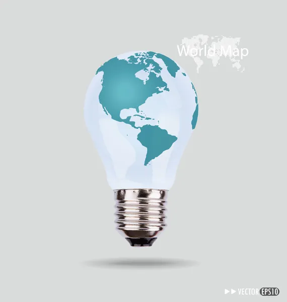 Illustration of an electric light bulb with a world map. Vector — Stock Vector