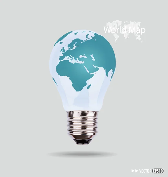 Illustration of an electric light bulb with a world map. Vector — Stock Vector