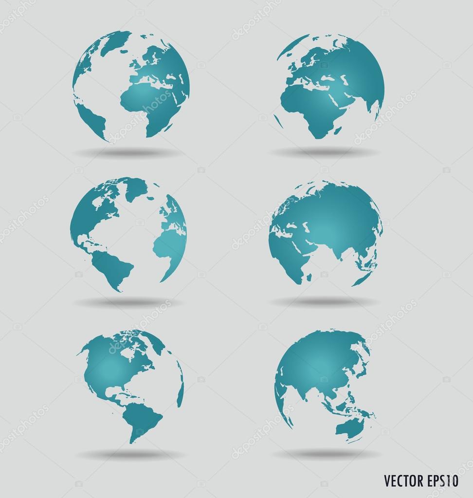 Set of modern globes. Vector Illustration.
