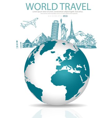 ünlü anıt ve modern dünya kroki. vektör çizim.