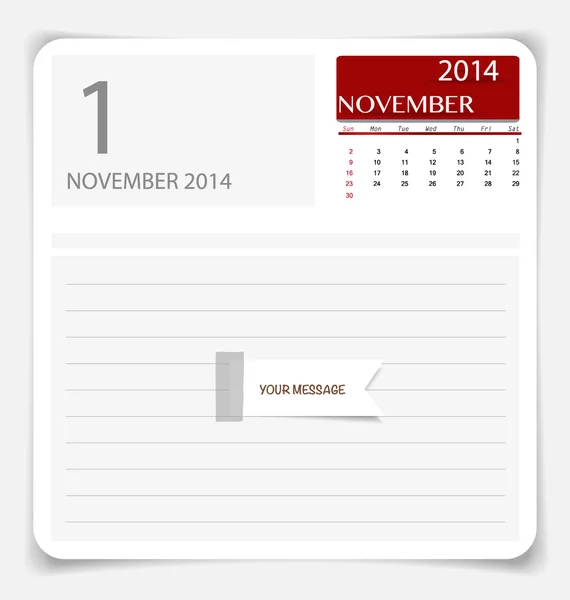 Enkel 2014 kalender, november. vektor illustration. — Stock vektor