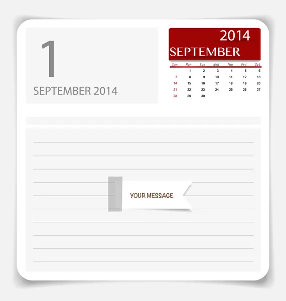 Simple 2014 calendar, September. Vector illustration. — Stock Vector