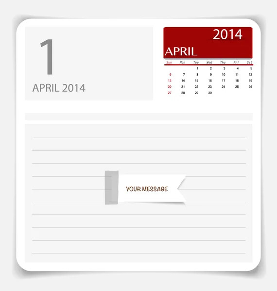 Calendario simple 2014, abril. Ilustración vectorial . — Vector de stock